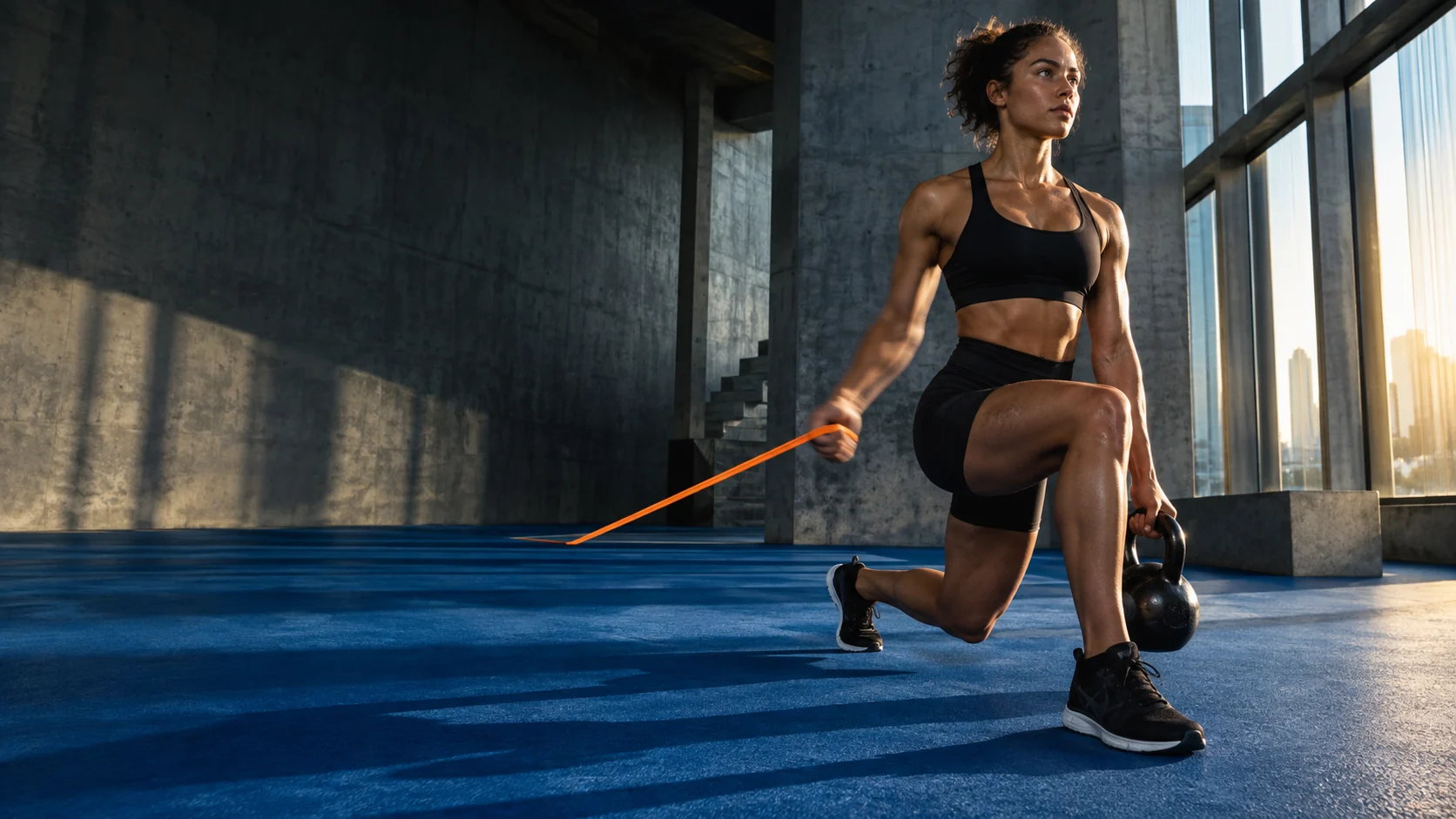 A coached small-group strength session inside a bright Brooklyn training studio.
